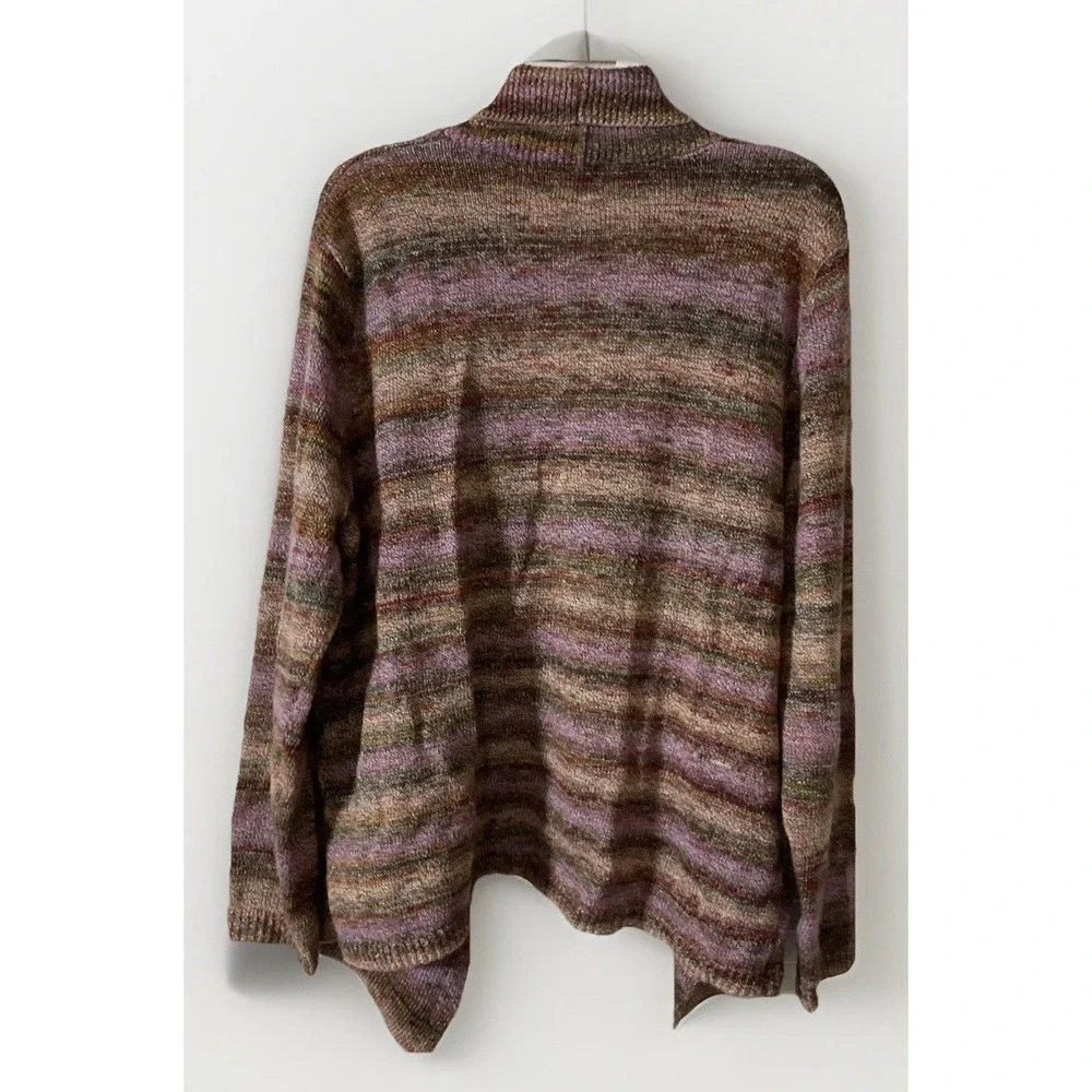Ruby Rd.‎ Open Front Cardigan Sweater Striped Purpl/Brwn Knit Stretch Womens 2X